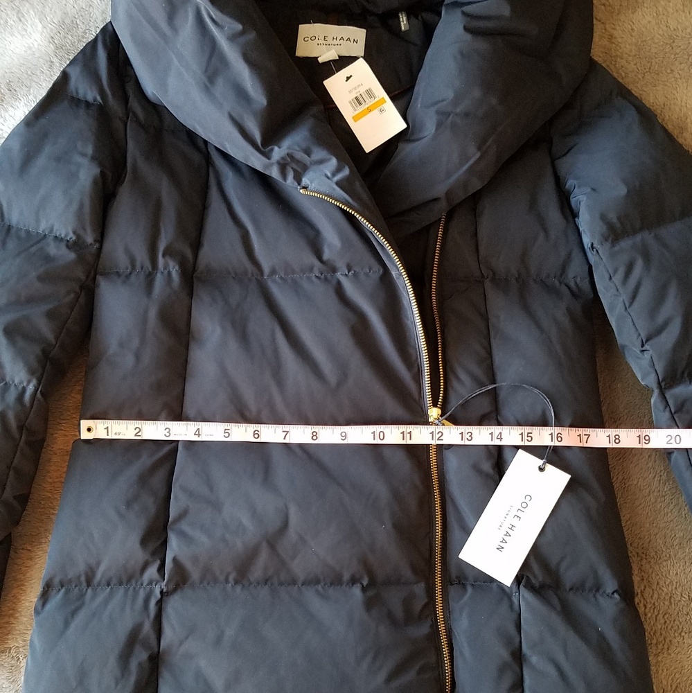 Cole Haan Navy Hooded Long Puffer Coat Size Small - Picture 4 of 8